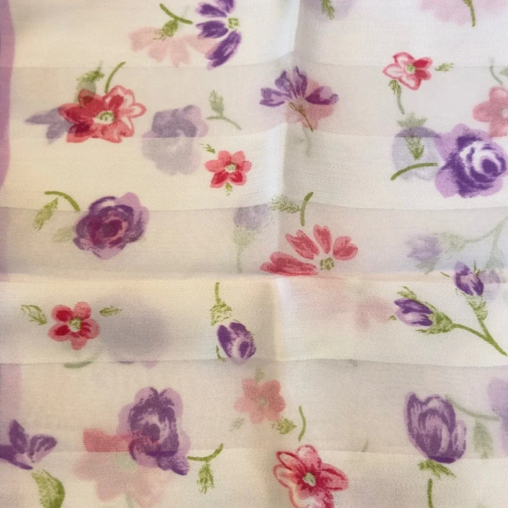 Vintage‎ Italian Floral Square Scarf Purple Pink Rose White Stripe Cottagecore